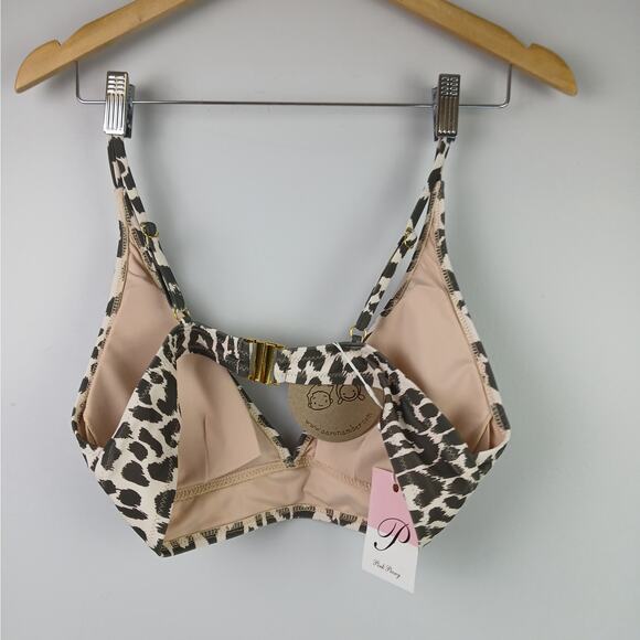 Aaron & Amber SZ M 2 Piece Leopard Print High Rise Deep Plunge Bikini NWT - Picture 6 of 6